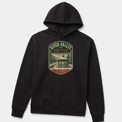 Vintage distressed shirt with gazebo in winter landscape and club establishment year — printed on a unisex hoodie