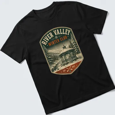 Vintage distressed shirt with gazebo in winter landscape and club establishment year