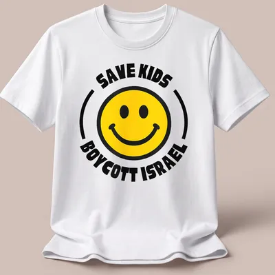 Bold graphic t-shirt with smiley face and activist text on it