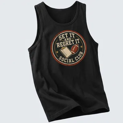 Vintage distressed football-themed t-shirt with humorous text and graphic — printed on a tank top