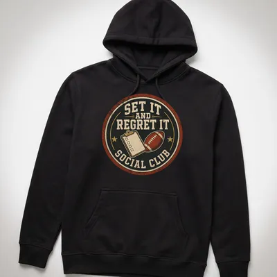 Vintage distressed football-themed t-shirt with humorous text and graphic — printed on a unisex hoodie