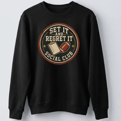 Vintage distressed football-themed t-shirt with humorous text and graphic — printed on a unisex sweatshirt
