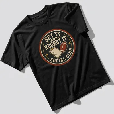 Vintage distressed football-themed t-shirt with humorous text and graphic