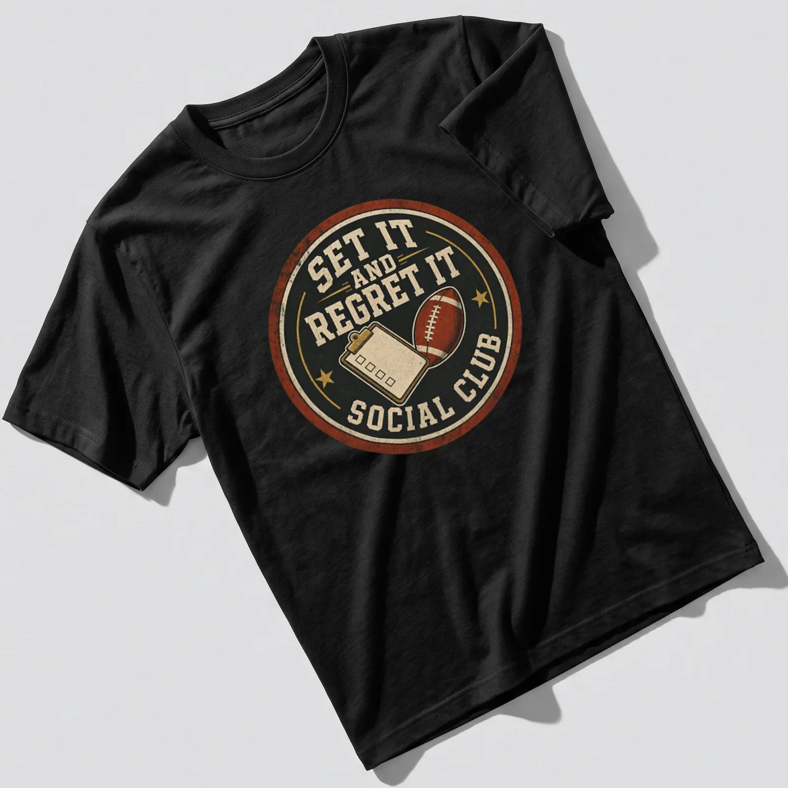 Vintage distressed football-themed t-shirt with humorous text and graphic — printed on a unisex t-shirt