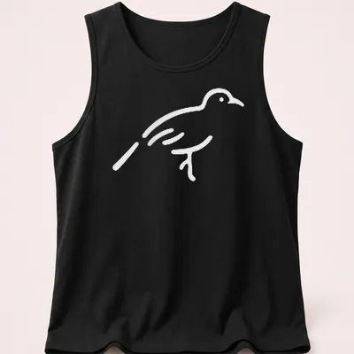 Minimalist line art of a bird in white and light gray on a — printed on a tank top