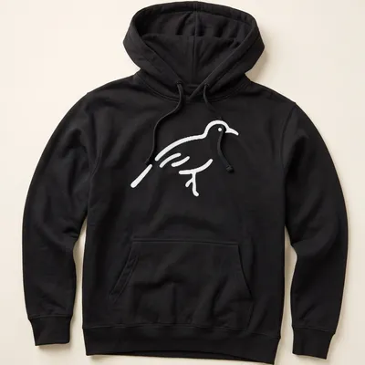 Minimalist line art of a bird in white and light gray on a — printed on a unisex hoodie