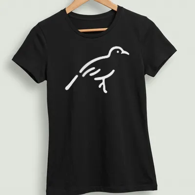 Minimalist line art of a bird in white and light gray on a — printed on a women's shirt