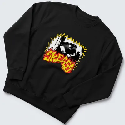 Bold graphic SKEGSS band logo in black, yellow, and red. — printed on a unisex sweatshirt