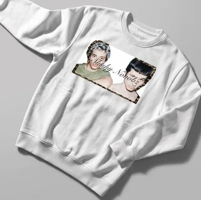 Photographic design depicting two young men with unique hairstyles and the text 'Slushy Nooobz'. — printed on a unisex sweatshirt
