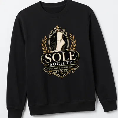Vintage emblem design featuring a foot with anklet and playful text. — printed on a unisex sweatshirt