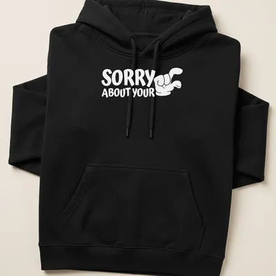 Bold typography with a cartoon muscle flexing arm on a humorous t-shirt. — printed on a unisex hoodie