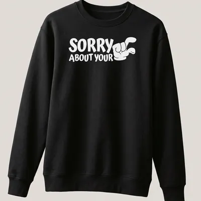 Bold typography with a cartoon muscle flexing arm on a humorous t-shirt. — printed on a unisex sweatshirt