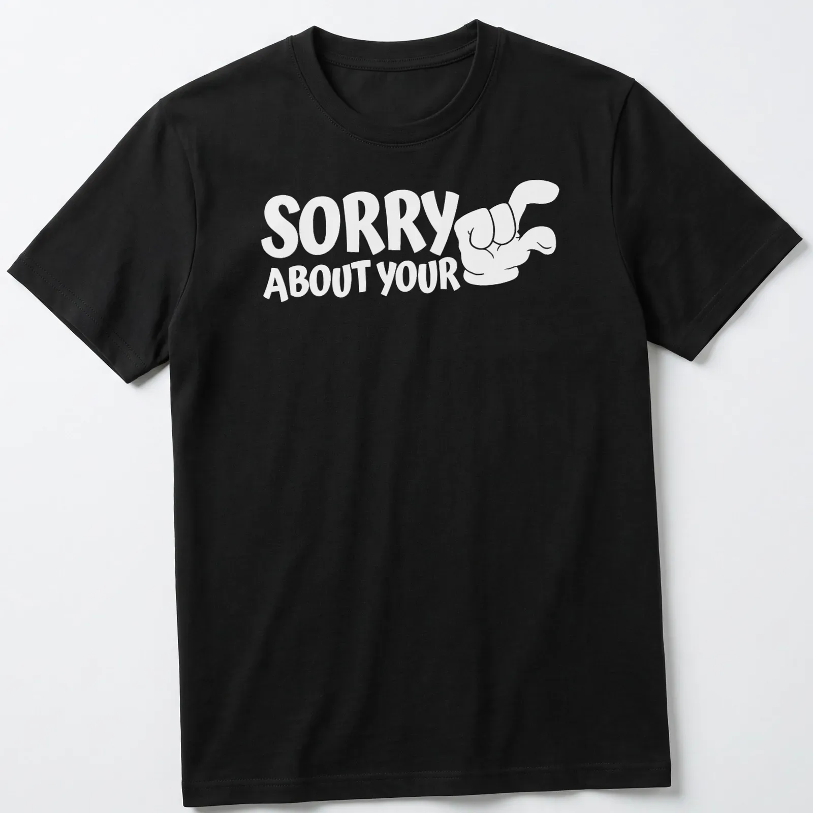 Bold typography with a cartoon muscle flexing arm on a humorous t-shirt. — printed on a unisex t-shirt