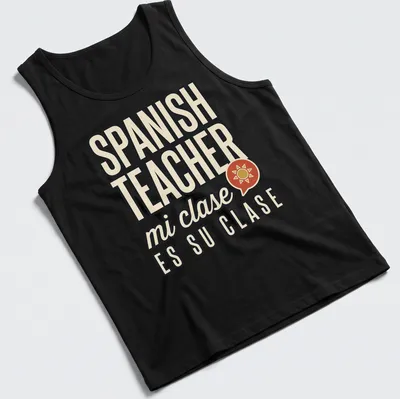 Retro t-shirt for Spanish teachers with vibrant, playful text. — printed on a tank top