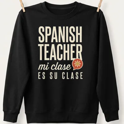 Retro t-shirt for Spanish teachers with vibrant, playful text. — printed on a unisex sweatshirt
