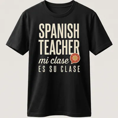 Retro t-shirt for Spanish teachers with vibrant, playful text.