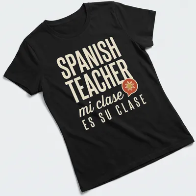 Retro t-shirt for Spanish teachers with vibrant, playful text. — printed on a women's shirt