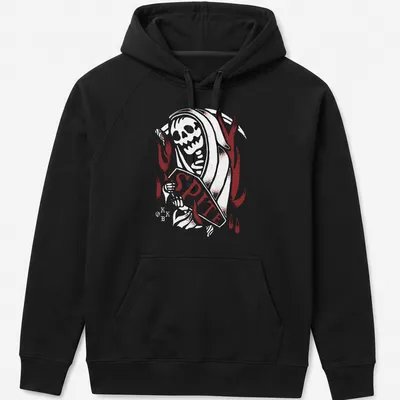 Gothic Spite band logo t-shirt featuring a skull and antlers in red, black, and white — printed on a unisex hoodie