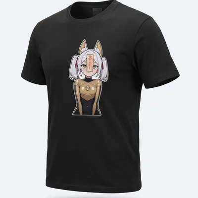Anime-style print of a fox shrine maiden with the text '神社の狐' in black and gold