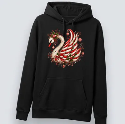 Ornate swan in festive colors for a Merry Christmas — printed on a unisex hoodie