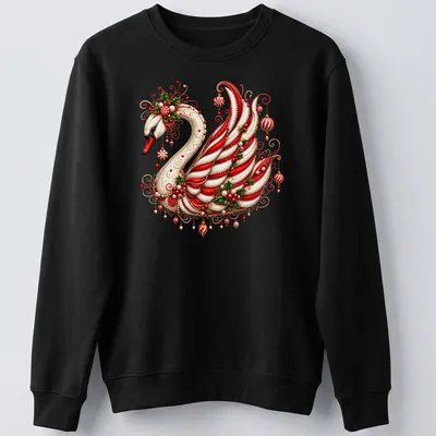 Ornate swan in festive colors for a Merry Christmas — printed on a unisex sweatshirt