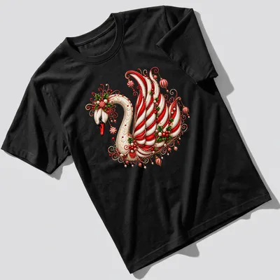 Ornate swan in festive colors for a Merry Christmas T-shirt