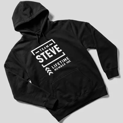 Bold typography Team Steve Lifetime Member t-shirt in black on white — printed on a unisex hoodie
