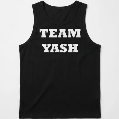 Bold TEAM YASH typography t-shirt for fans and supporters — printed on a tank top