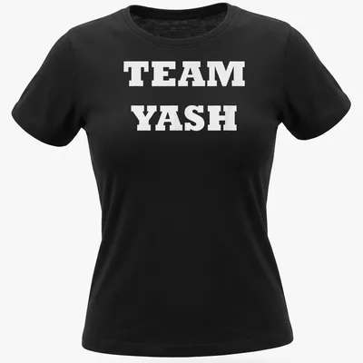 Bold TEAM YASH typography t-shirt for fans and supporters — printed on a women's shirt