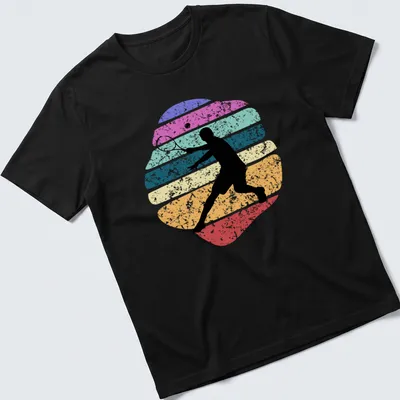 Retro distressed tennis player silhouette with colorful stripes