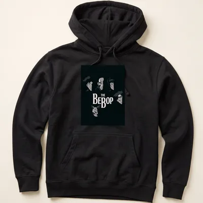 Dark anime style t-shirt featuring Bebop Crew characters with bold text — printed on a unisex hoodie