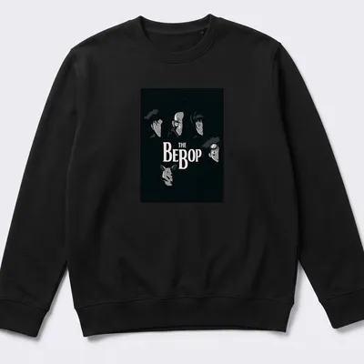 Dark anime style t-shirt featuring Bebop Crew characters with bold text — printed on a unisex sweatshirt