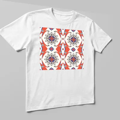 Kaleidoscopic fanart of Davy Jones' eyes in abstract geometric patterns — printed on a unisex t-shirt (angled view)