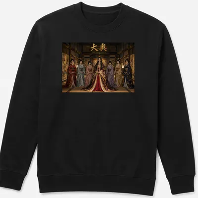 Realistic print showcasing women in traditional Japanese attire with text above — printed on a unisex sweatshirt