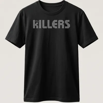 White t-shirt featuring the KILLERS band name in dotted typography