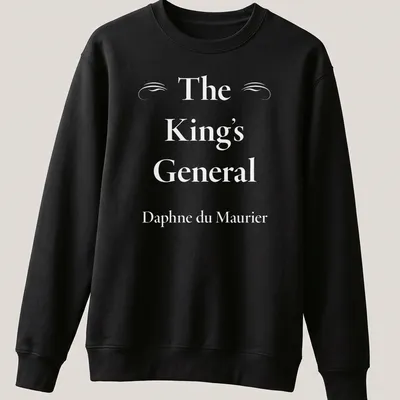 White text of The King's General by Daphne du Maurier on a — printed on a unisex sweatshirt