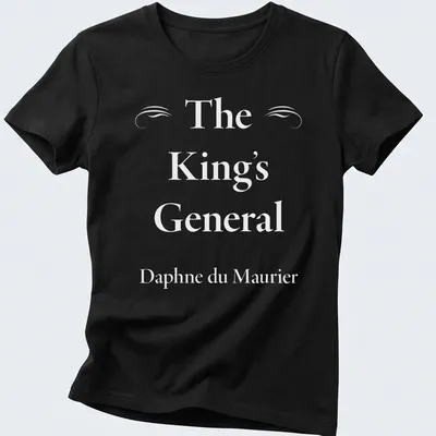 White text of The King's General by Daphne du Maurier on a — printed on a women's shirt