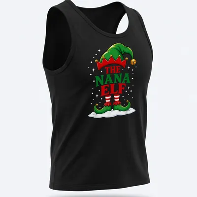 Colorful cartoon design featuring a Nana Elf with festive colors — printed on a tank top