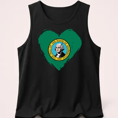 Distressed heart graphic featuring the Washington state seal with printed text. — printed on a tank top