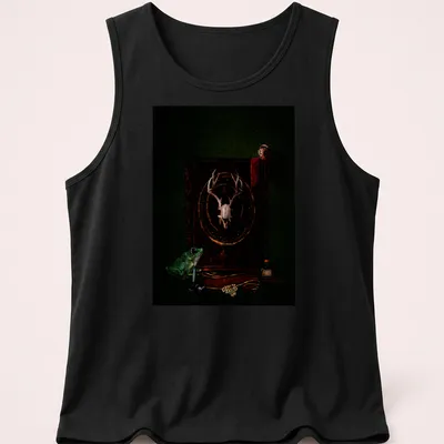 Dark Academia T-shirt with a frog, skull, and gothic book illustration — printed on a tank top