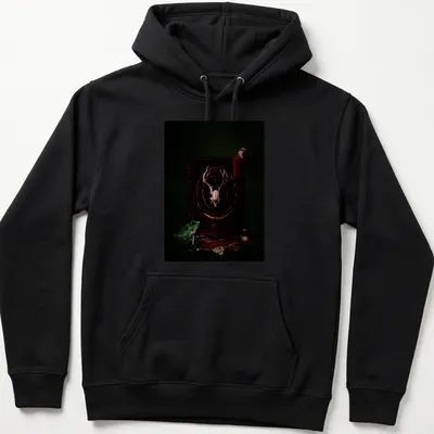 Dark Academia T-shirt with a frog, skull, and gothic book illustration — printed on a unisex hoodie