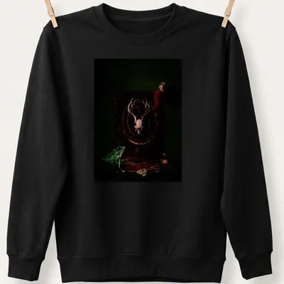 Dark Academia T-shirt with a frog, skull, and gothic book illustration — printed on a unisex sweatshirt