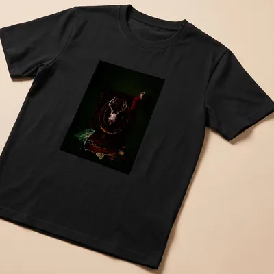 Dark Academia T-shirt with a frog, skull, and gothic book illustration
