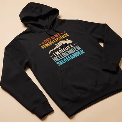 Retro distressed tee featuring a hellbender salamander and playful text — printed on a unisex hoodie