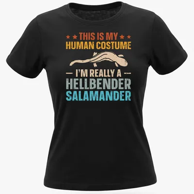 Retro distressed tee featuring a hellbender salamander and playful text — printed on a women's shirt