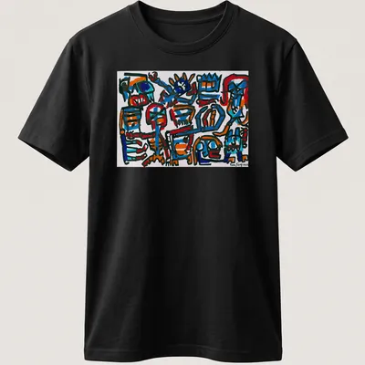 Bold line art of abstract colorful characters with 'Tim Ferguson' text.
