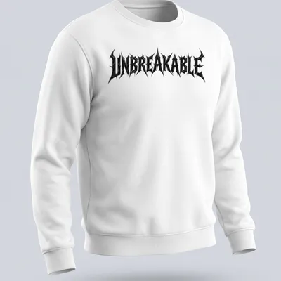 Distressed black T-shirt with bold UNBREAKABLE text in streetwear style — printed on a unisex sweatshirt