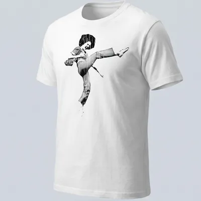 Retro print of a high-kicking dancer with an afro in black and white