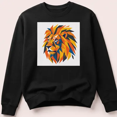 Low poly graphic of a vibrant lion in geometric colors. — printed on a unisex sweatshirt