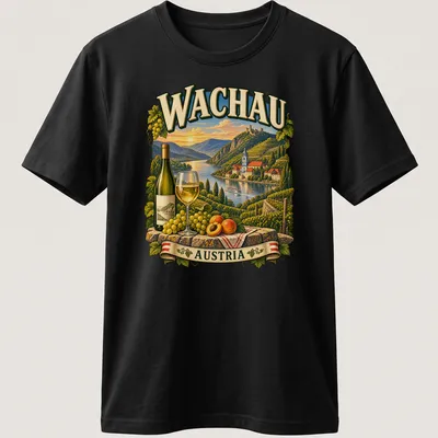 Vintage illustration of wine country with grapes, apricots, and a wine bottle and glass
